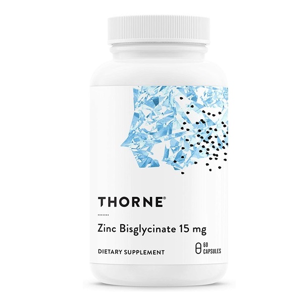 Thorne Zinc Bisglycinate 15 mg dietary supplement capsules 60 count for immune support and skin health