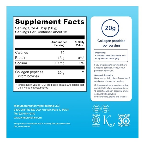 Vital Proteins Collagen Peptides Powder, Promotes Hair, Nail, Skin, Bone and Joint Health, Unflavored 9.33 OZ - Image 3