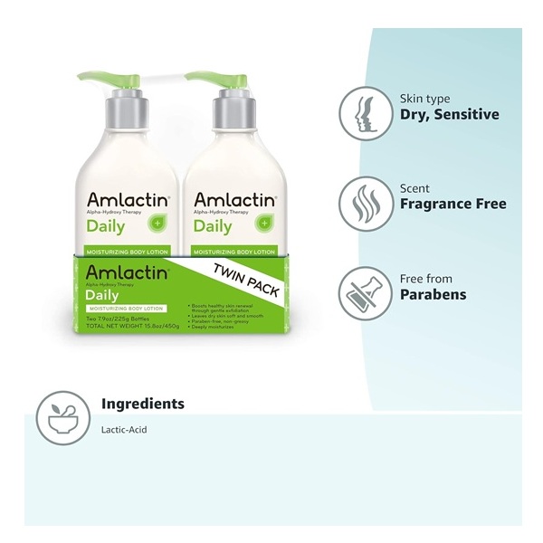 AmLactin Daily Moisturizing Body Lotion | Instantly Hydrates, Relieves Roughness | Powerful Alpha-Hydroxy Therapy Gently Exfoliates | Smooths Dry Skin | Twin Pack (2) 7.9 oz. Bottles - Image 6