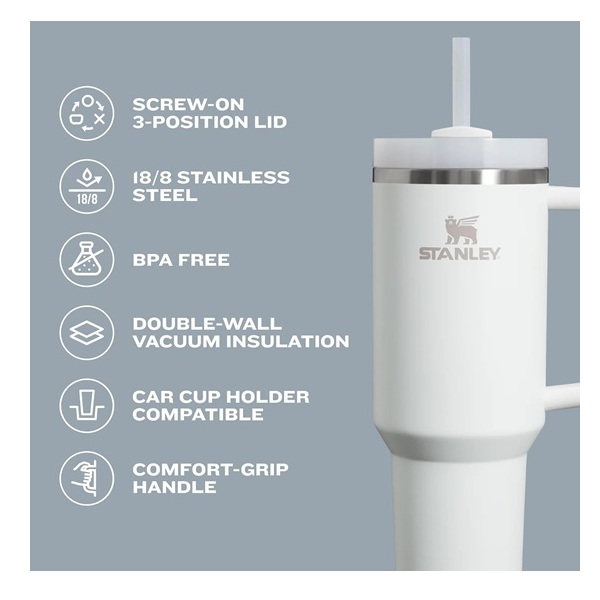 Stanley Quencher H2.0 Flowstate Stainless Steel Vacuum Insulated Tumbler With Lid And Straw For Water, Iced Tea Or Coffee, Smoothie And More, Cream 2.0, 40Oz, 40 Ml - Image 5